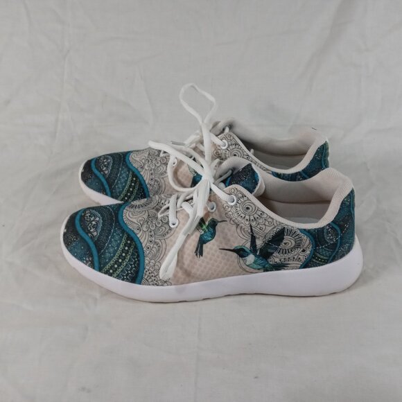 Women 8.5 Floral Bird Print Lightweight/ Comfortable Sneaker Lace Up Shoes - Picture 2 of 5